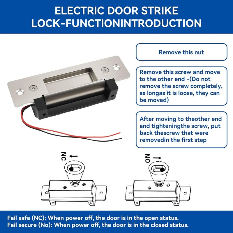 WIRELEL Upgraded Access Control Electric Strike Door Lock Kit, Fail-Secure/Fail-Safe Wireless Door Buzzer Entry System for Cylindrical Mechanical locksets,with Remote Control, Button, Buzzer, Power Adapter - Image 4